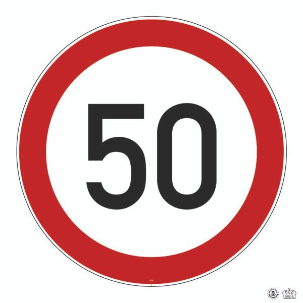 C,14 Limitation de vitesse. Ce panneau notifie l’interdiction de dépasser la vitesse indiquée